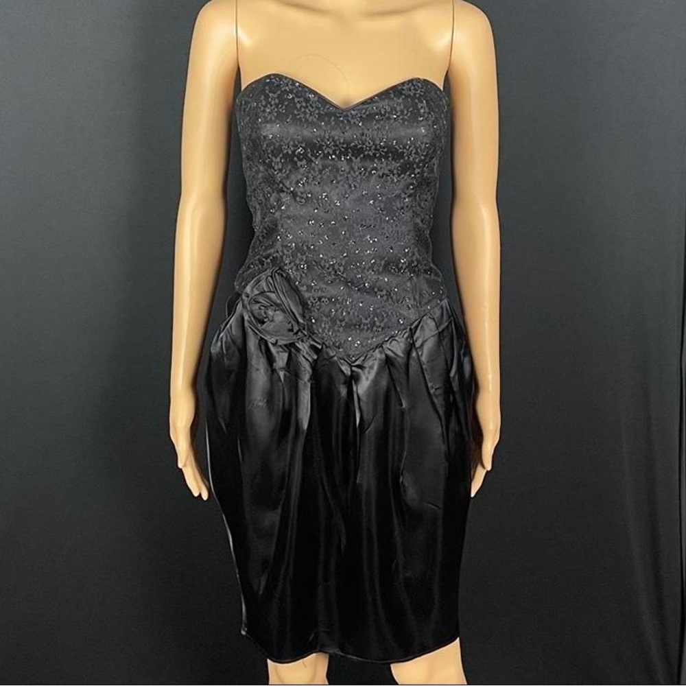 Gunne Sax by Jessica McClintock Classic Black Cocktail Dress Strapless
